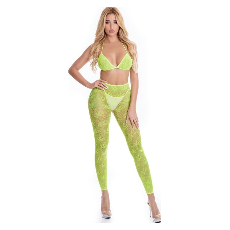 Pink Lipstick All About Leaf Bra Set, Green, One Size