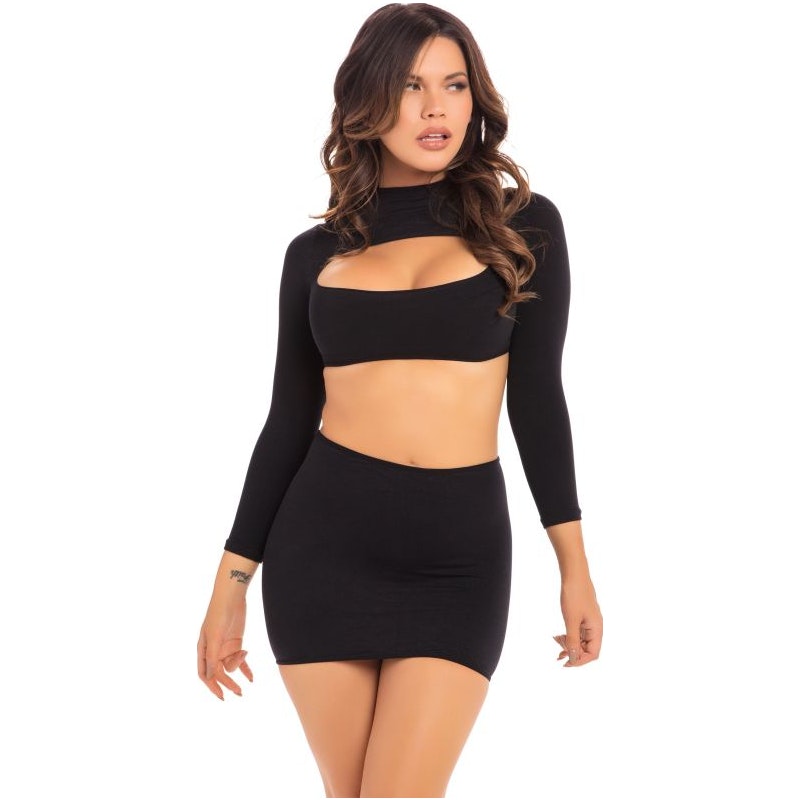 Pink Lipstick Stop and Stare 2-piece skirt set, Black/Red/Pink, S/M, M/L