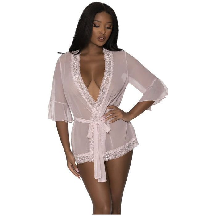 Robe with Lace Trim, Blush/Turqoise, S/M, L/XL, Queen - Exposed