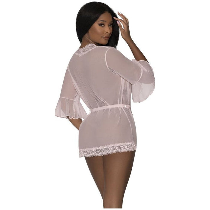 Robe with Lace Trim, Blush/Turqoise, S/M, L/XL, Queen - Exposed