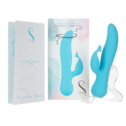 Packaging and display for Kissing Swan Rabbit Rechargeable Vibrator Blue