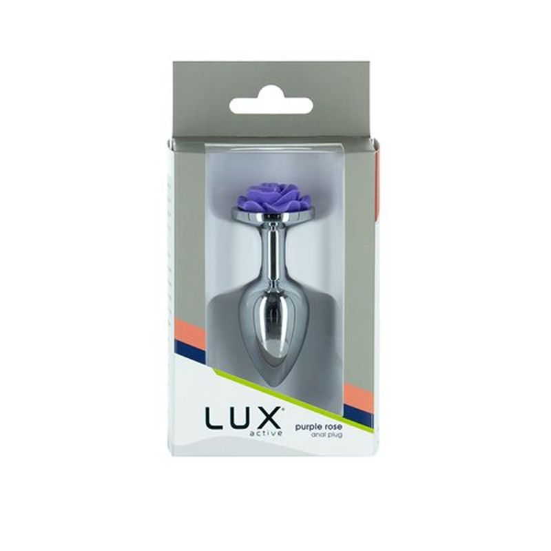 LUX Active Purple Rose 3in Metal Butt Plug, SIlver