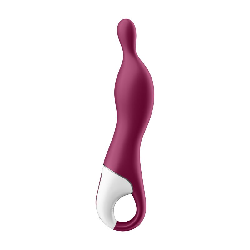 Left side view of berry-coloured Satisfyer A-mazing 1 vibrator.