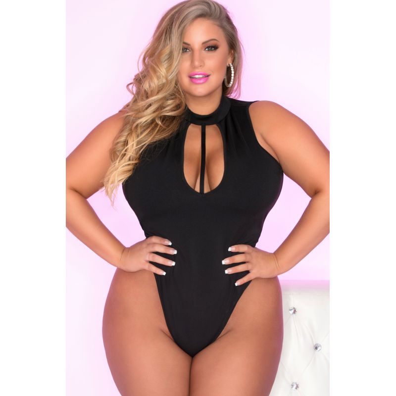 Pink Lipstick Taking Risks Choker Bodysuit, Black, 3X/4X