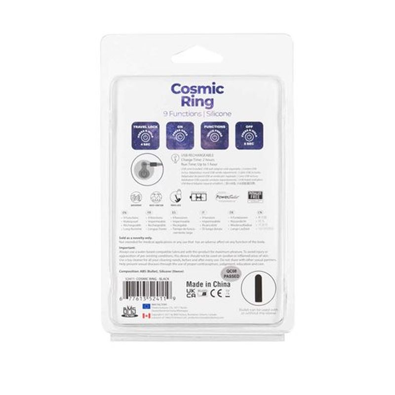 Power Bullet Cosmic Cock Ring w Bullet Black