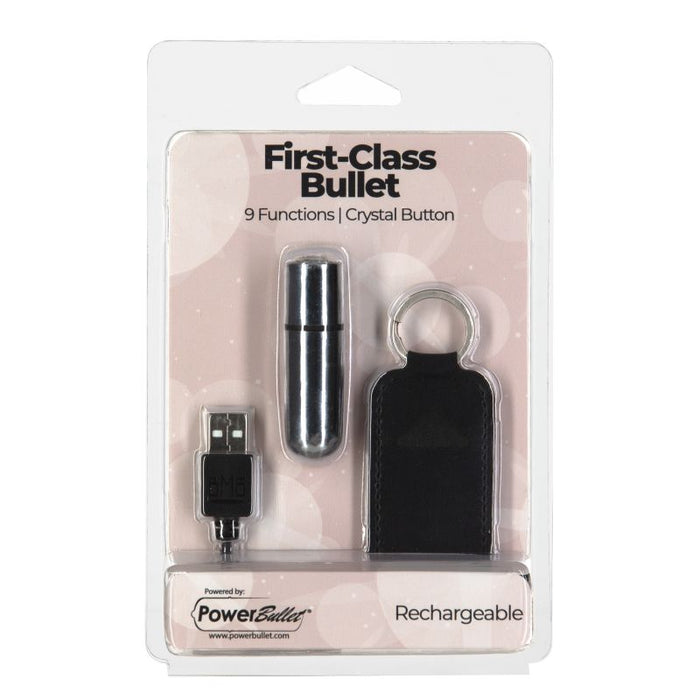 Power Bullet First Class Rechargeable Bulllet w Crystal Silver