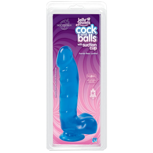 Jelly Jewels Cock & Balls With Suction Cup, 6"/15cm, Sapphire