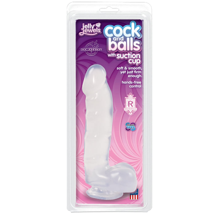 Jelly Jewels Cock & Balls With Suction Cup, 6"/15cm, Diamond Clear