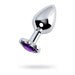 Metal Silver Anal Plug w Amethyst Heart Crystal, Medium