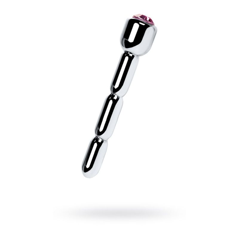 Metal Urethral Plug w Ruby Rhinestone, 7cm, Silver