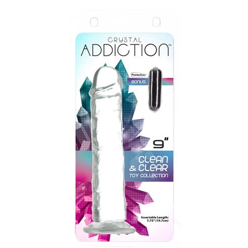 Addiction Crystal Dildo Straight, 9in/23cm, Clear