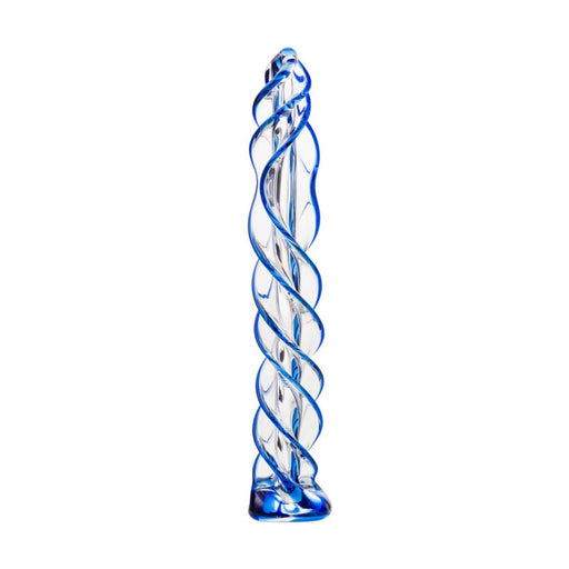 Sexus Glass Dildo Blue Helix, 18.7cm, Clear