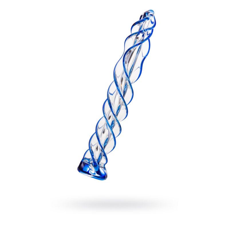 Sexus Glass Dildo Blue Helix, 18.7cm, Clear