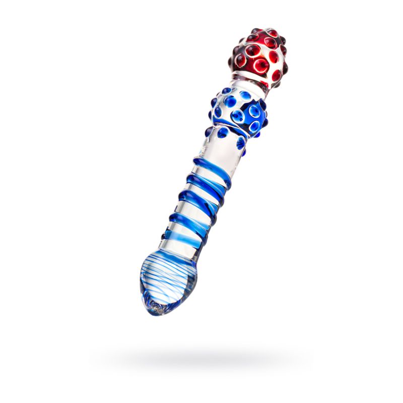 Sexus Glass Dildo, Blue/Red, 20.5cm