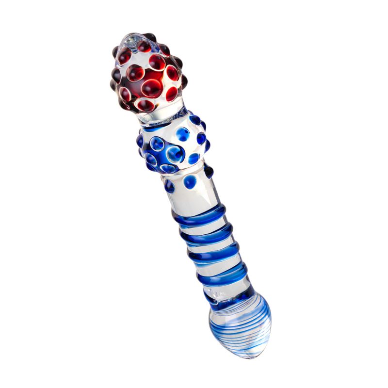 Sexus Glass Dildo, Blue/Red, 20.5cm