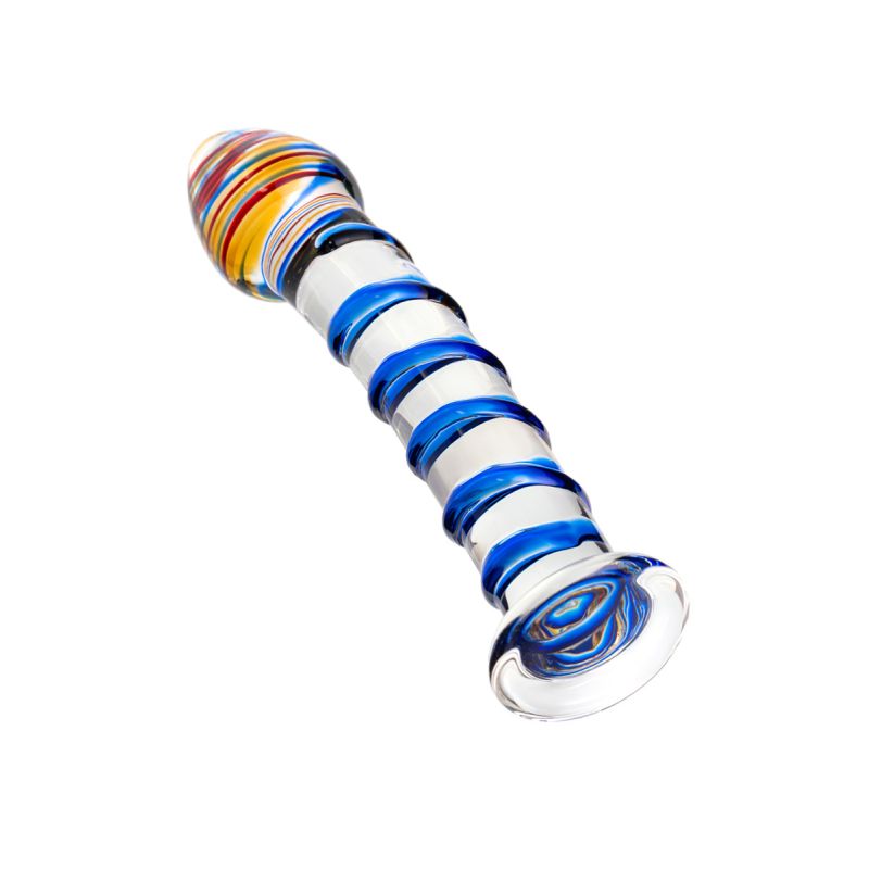Sexus Glass Dildo, Blue Swirls,  18cm