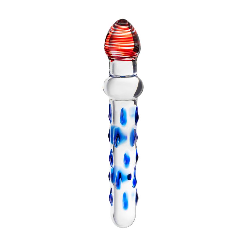 Sexus Glass Dildo Blue/Red, 20cm, Clear