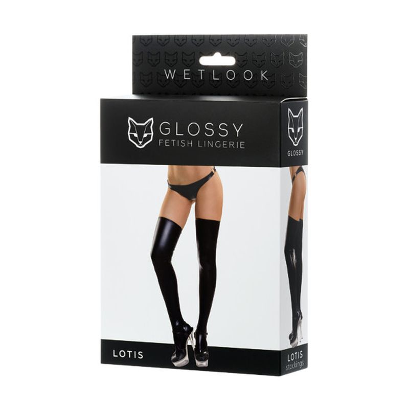 Glossy Lotis Wetlook Stockings, Black, S-XL