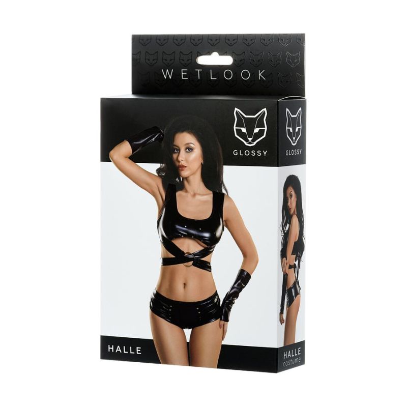 Glossy Halle Wetlook 3 Pc Set, Black, M/L/XL