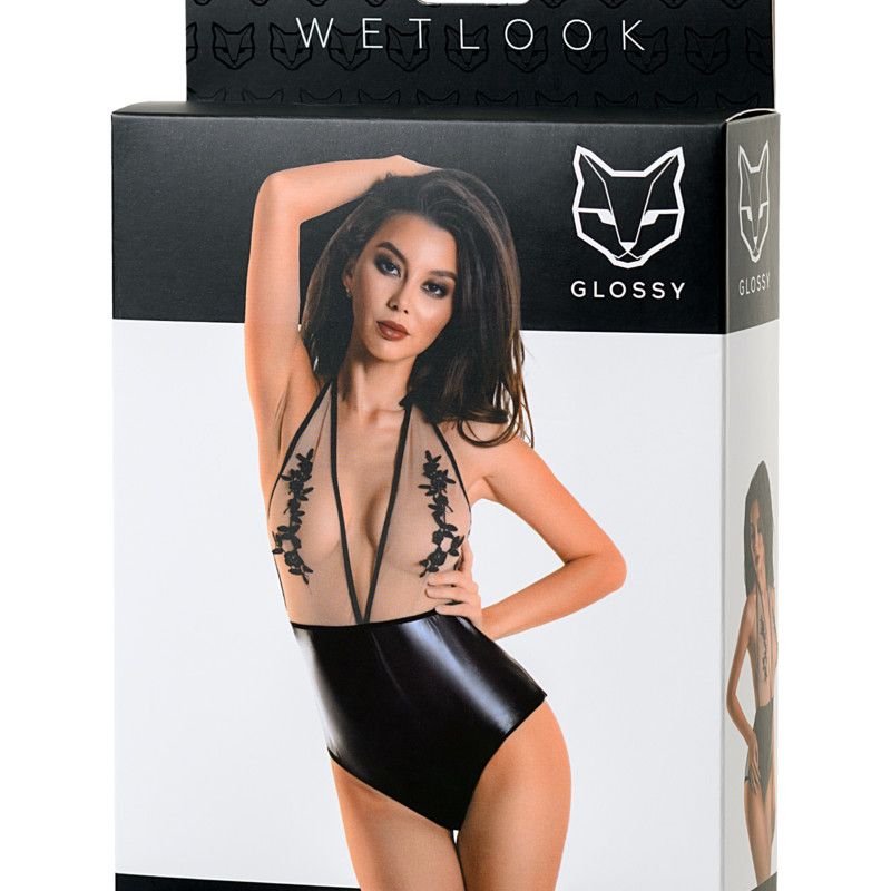 Glossy Wetlook Bodysuit Kiara Black, Large