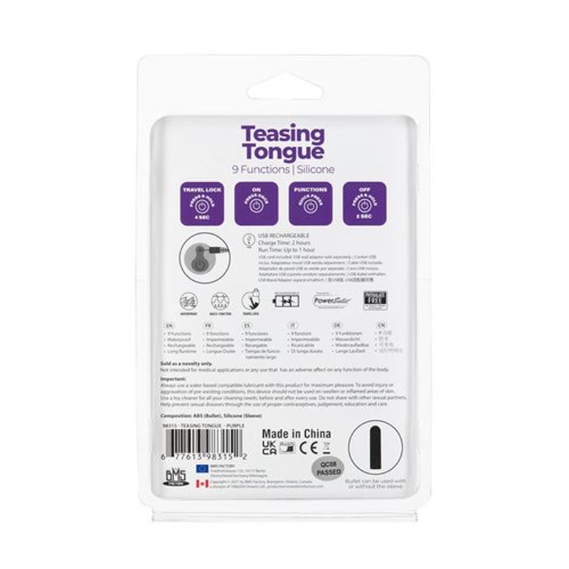 Power Bullet Teasing Tongue with Rechargeable Bullet, Purple