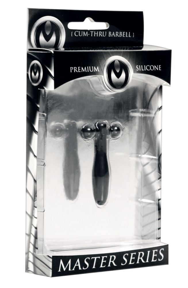 Master Series Silicone Cum-Thru Barbell Penis Plug, Black