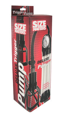 Size Matters Deluxe Trigger Penis Pump, 8"/20cm, Black/Clear