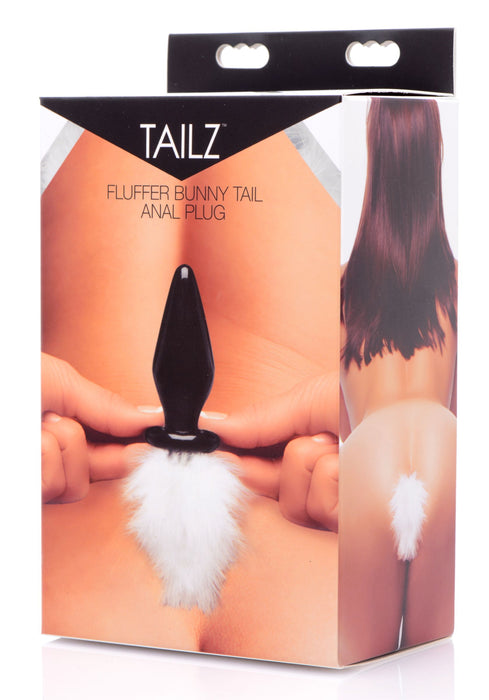 Tailz White Fluffer Bunny Tail Glass Anal Plug