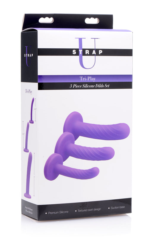 Strap U Tri-Play 3 Piece Silicone Dildo Set, Purple
