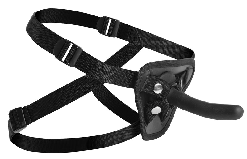 Strap U Pegging Dildo with Harness, 4" insertable, Black