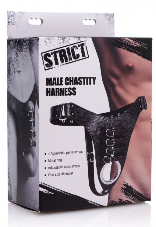 Strict Male Chastity Harness 32.5"-34" Black