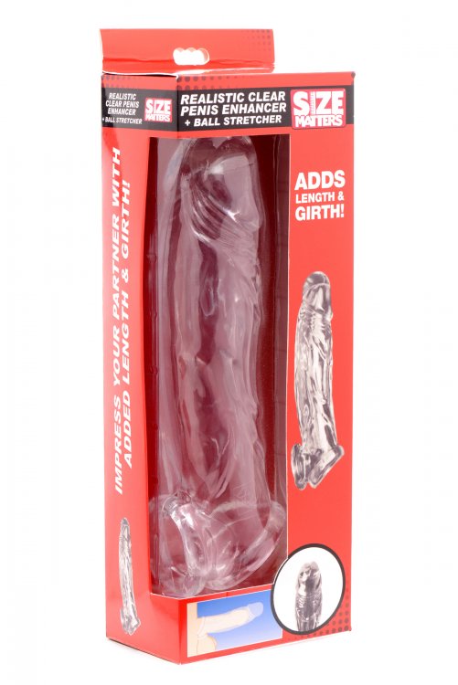 Size Matters Realistic Penis Enhancer and Ball Stretcher, 8"20cm, Clear