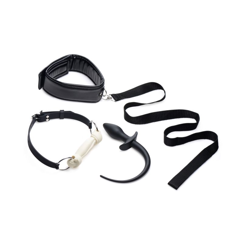 Tailz Puppy Play Set inc Gag, Plug, & Collar, Black