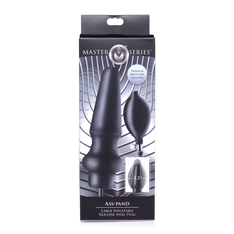 Master Series Ass Pand Large Inflatable Silicone Plug, Black
