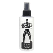 Black Beauty Latex Polish. White spray bottle with black writing and graphics. 207ml