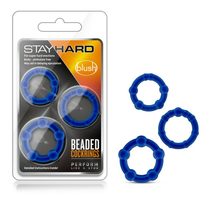 Stay Hard Beaded Cock Rings, Blue