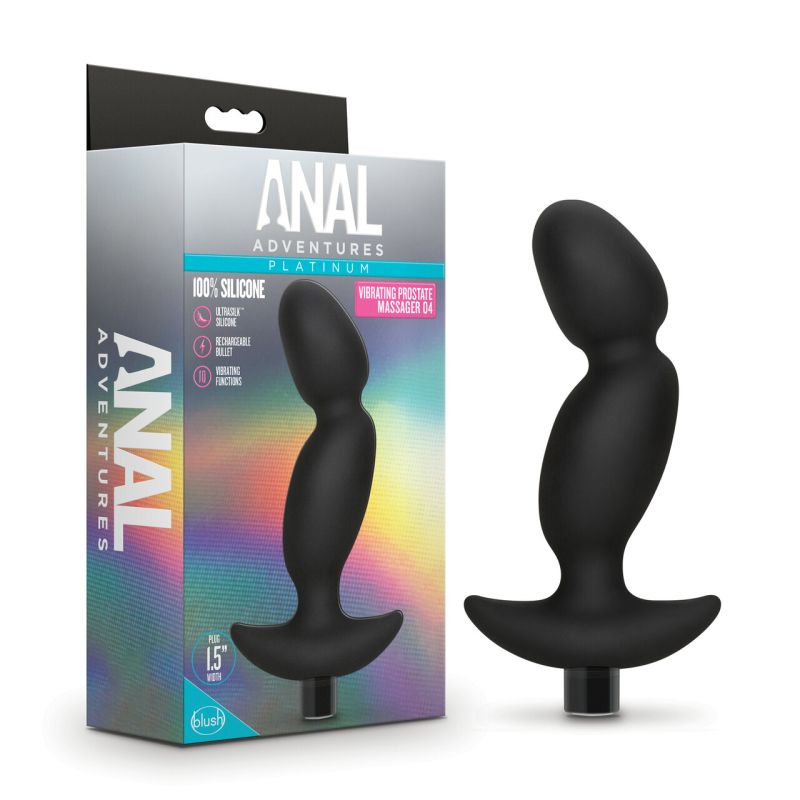 Anal Adventures Vibrating Silicone Prostate Massager, 16.5cm, Black