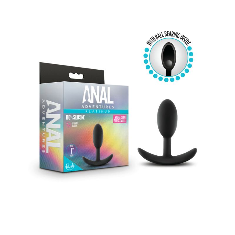 Anal Adventures Platinum Vibra Slim Anal Plug, 3"/7.6cm, Black