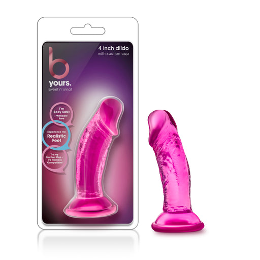 B Yours Sweet N Small Dildo with Suction Cup, 4in/10cm, Pink