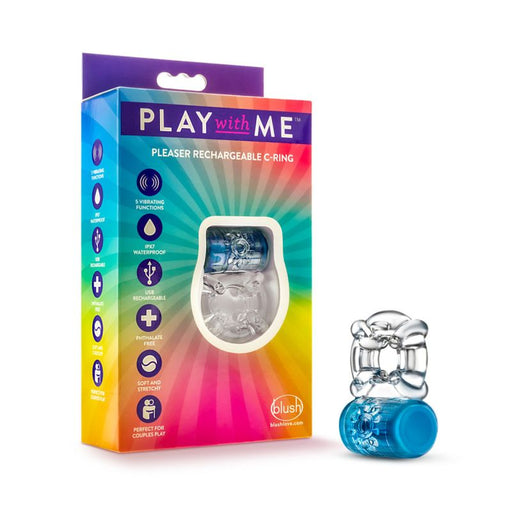 Play with Me Pleaser Rechargeable Cock Ring, Blue