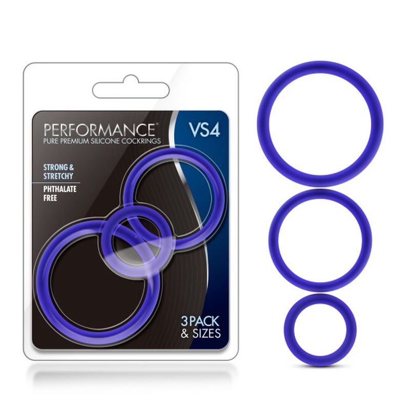 Performance Silicone Cock Ring 3-piece Set, Indigo