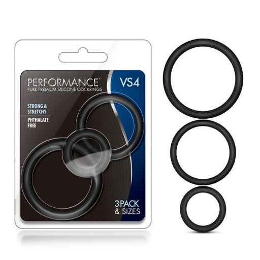 Performance Silicone Cock Ring 3-piece Set, Black
