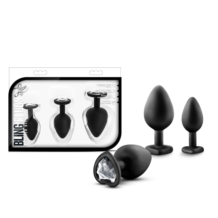 Luxe Bling Plugs Training Kit Black With White Gems. Black
