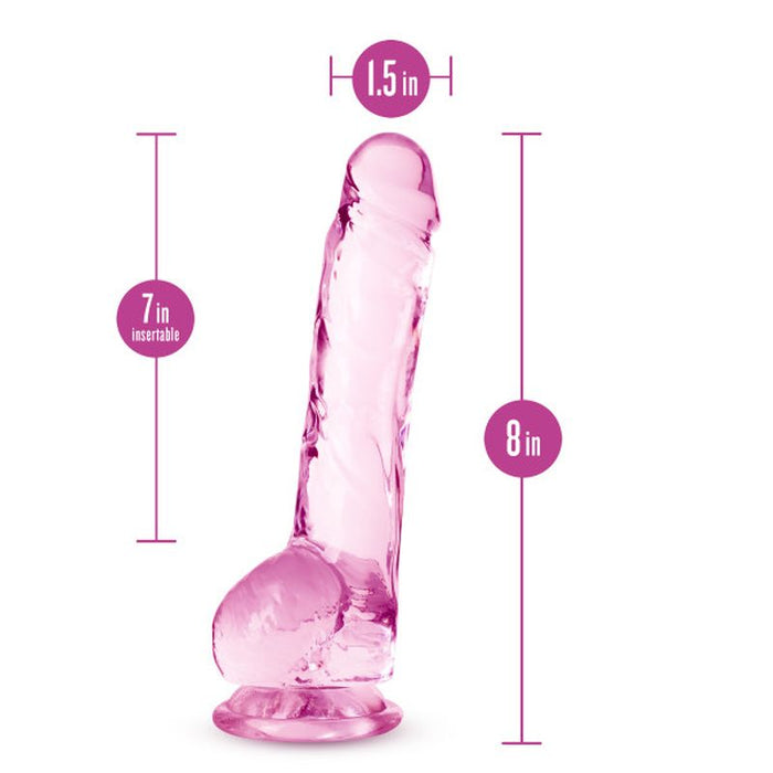 Naturally Yours  Crystaline Dildo, 8"/20cm, Rose Pink
