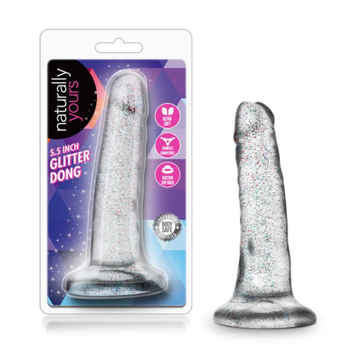 Naturally Yours Glitter Dildo, 5.5in/14cm, Clear