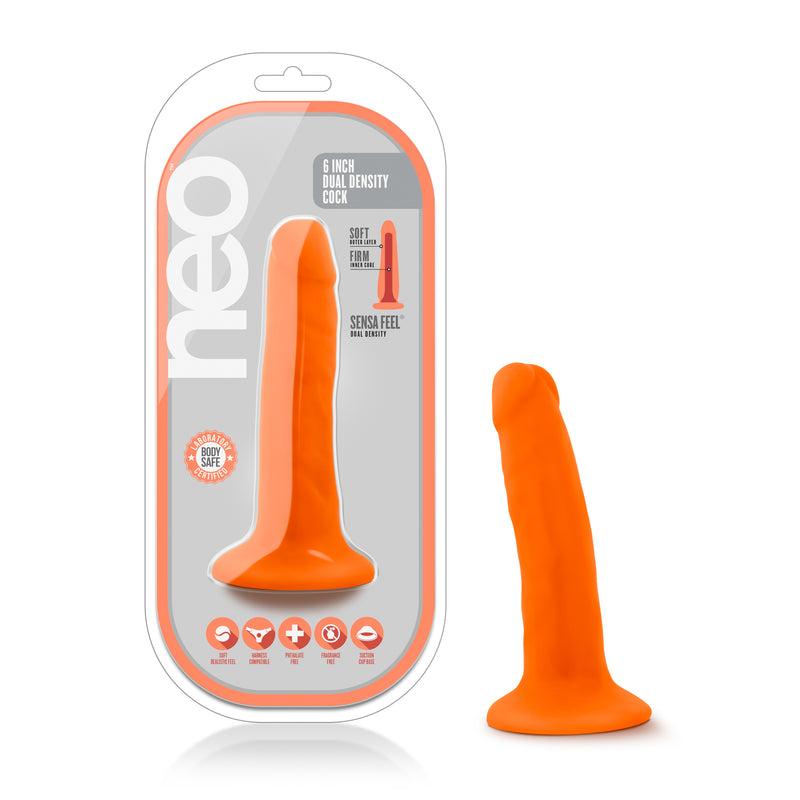 Neo Dual Density Cock, 6", Neon Orange