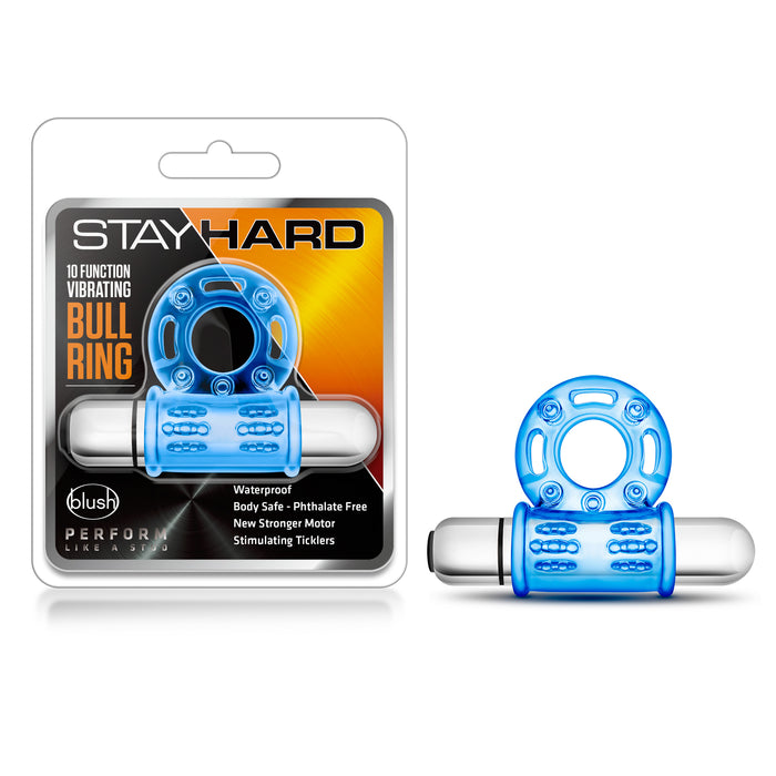 Stay Hard 10 Function Vibrating Bull Ring, Blue