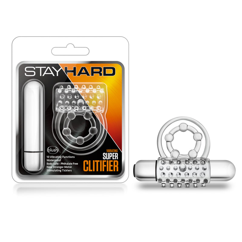 Stay Hard Vibrating Super Clitifier Cock Ring, Clear