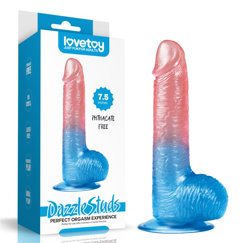 Lovetoy Dazzle Studs Dildo 7.5in (19cm), Pink/Blue