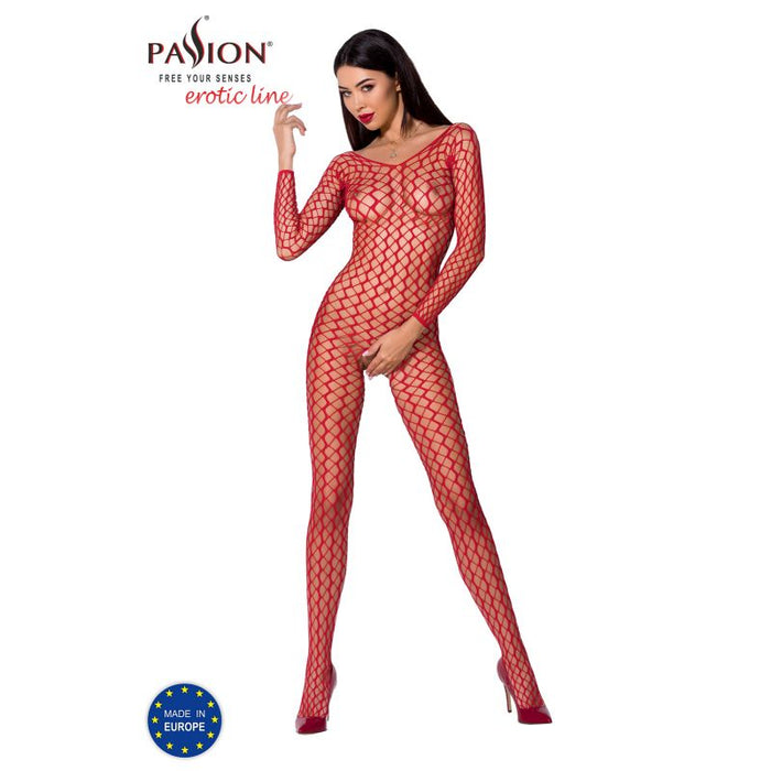 Passion Lingerie Mesh Bodystocking, O/S, Black/White/Red